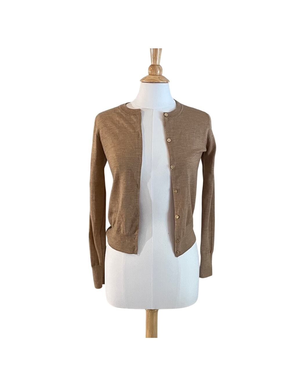 J. Crew Lightweight Camel Merino Wool Jackie Cardigan Gold Buttons, Size XS